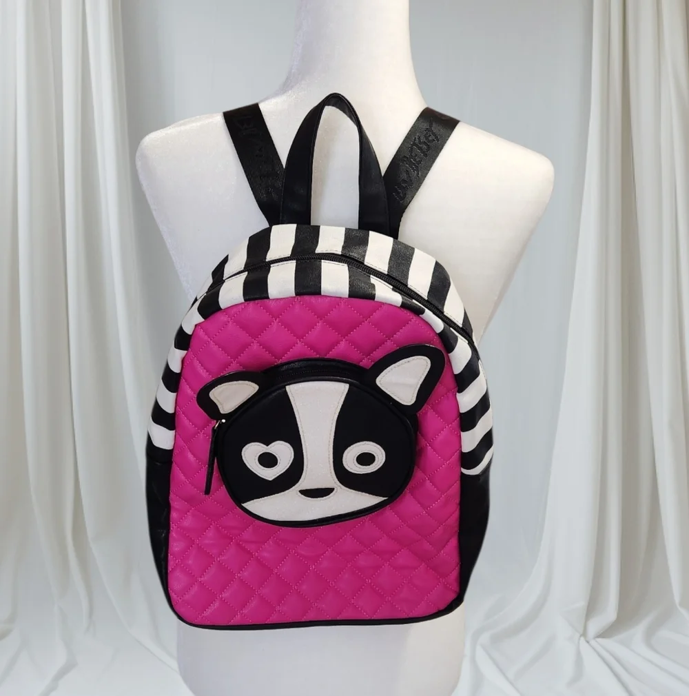 Betsey Johnson Frenchie Puppy Dog Backpack. Quilted Pink Black White. Size 13x11